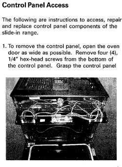 Opening the control panel on a Jenn Air or Maytag slide-in range, 1 of 2